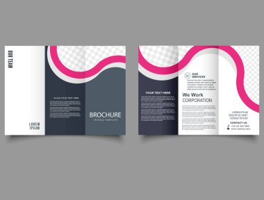 Üç katlı pembe ve mavi broşür tasarımı. İş, eğitim, sunum ve reklam için soyut bir arkaplan broşürü