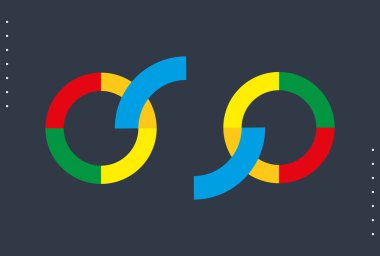 Renkli yuvarlak iş logosu. Karanlık bir arka planda çember oluşturun. Tasarım. Stok vektör illüstrasyonu.