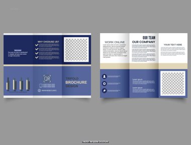 Basit mavi üç katlı broşür. Vektör çizimi. Geometrik üç katlı broşür.