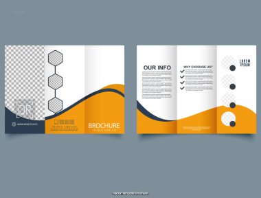 Şirket portakal rengi üç katlı iş broşürü. Yıllık rapor, el ilanı. Vektör illüstrasyonu