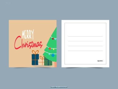 Noel ağacı ve düz stil hediyeler. Noel kartı..