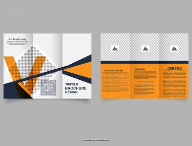 Şık ve çağdaş üç katlı bir broşür tasarımı. Canlı renkler ve temiz ve düzenli bir düzen içeriyor.