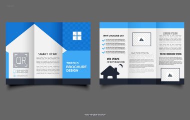 Bir inşaat şirketinin üç katlı broşürü. Vektör illüstrasyonu.