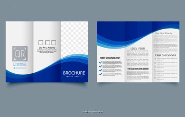 Üç katlı dalga broşürü. Mavi ve beyaz broşür. Tasarım ve baskı için. Üç Katlı Yazdırma Broşürü Hazırlama Şablonu. Vektör illüstrasyonu