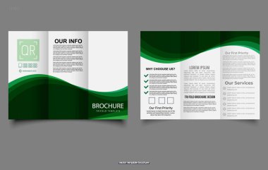 Yeşil dalgalı üç katlı broşür. Şablon. Vektör illüstrasyonu