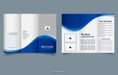 Mavi dalgalı üç katlı broşür.