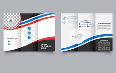 Profesyonel İş Üçlü Broşürü. Temiz ve Modern Tasarım. Dalgalı el ilanı. Düzenlenebilir resim, vektör img.