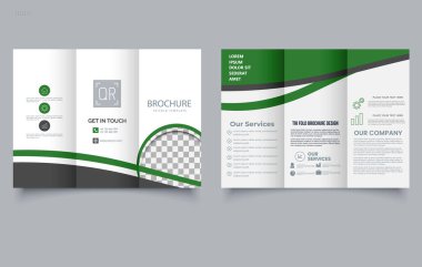 Profesyonel İş Üçlü Broşürü. Temiz ve Modern Tasarım. Dalgalı el ilanı. Düzenlenebilir resim, vektör img.