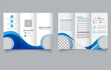 Şirket Mavi Üçlü Broşür Şablonu. İşletme Tasarımı.