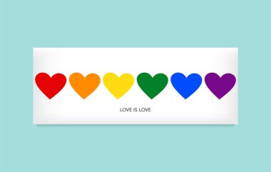 LGBT, square Banner, Six rainbow hearts Vector illustration six Painted heart. Equality and Freedom Concept. Banner for a website. Editable image. Vector img.