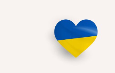 Ukrayna bayrağı şeklinde kalp, sağında yazı için yer var. Düzenlenebilir resim.