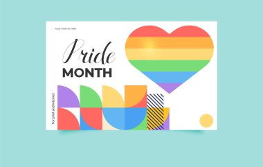 Geometrik Renkli Gurur Ay Sancağı - sosyal medya ve baskı için şık bir şablon. Düzenlenebilir resim. Vektör.