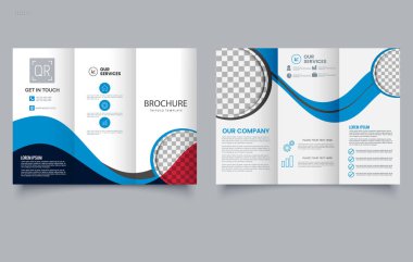 Mavi Dalgalar Tasarımlı Şirket Üçlü Broşür Şablonu. Düzenlenebilir Yazdırma Düzeni.