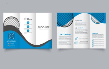 Kurumsal Üçlü Broşür Şablonu Mavi ve Siyah İş Pilotu Tasarımı