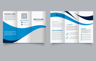 Dalgalı Üçlü Broşür Mavi Şablonu.