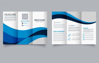 Dalgalı Üçlü Broşür Mavi Şablonu.