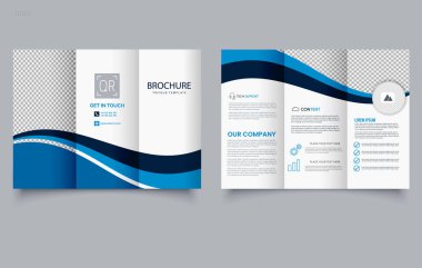 Dalgalı Üçlü Broşür Mavi Şablonu.