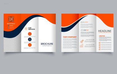 Yaratıcı Turuncu Mavi Dalga Üçlü Broşür Şablonu. İş, Pazarlama ve Şirket Tasarımı.