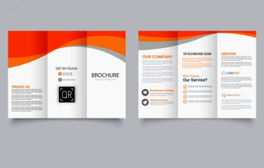 Üçlü Broşür Şablonu. Turuncu dalgalar. Broşür hazır. Düzenlenebilir resim.