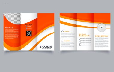 Şekilli üç katlı turuncu broşür, dalgalar. Broşürü Hazır Et.