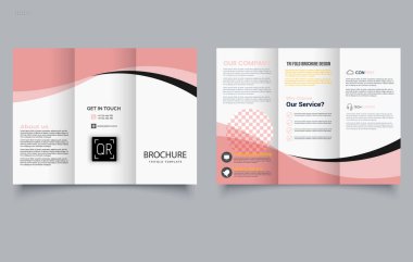 Üç katlı pembe broşür, şekiller, dalgalar. Broşür hazır. Düzenlenebilir resim. Vektör