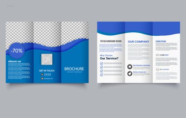 Mavi dalgalı üç katlı broşür. İş için şirket tasarımı. Düzenlenebilir resim.