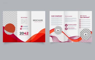 Şekilli üç katlı turuncu broşür, dalgalar. Broşür hazır. Vektör img.