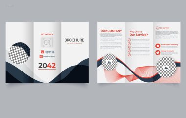 Modern tasarımın üç katlı broşürü, vektör şirket broşürleri. Dalgalı tasarım. Düzenlenebilir dosya.