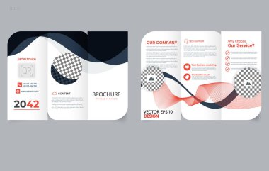 Dalgalı üç katlı şirket broşürü, iş için şık bir vektör broşürü. Düzenlenebilir resim.