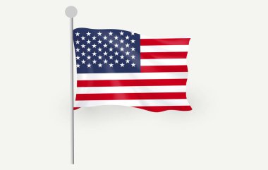 Pole 'da ABD Bayrağı Sallayan Gerçekçi. Amerikan Ulusal Sembolü Işık Arkaplanda. Düzenlenebilir resim.