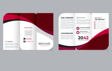Kurumsal tasarım için kırmızı dalgalı profesyonel üçlü broşür. Broşür Model.