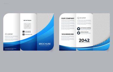 Kurumsal İş Üçlü Broşür Şablonu Mavi Dalga Tasarımı. Broşür Model.