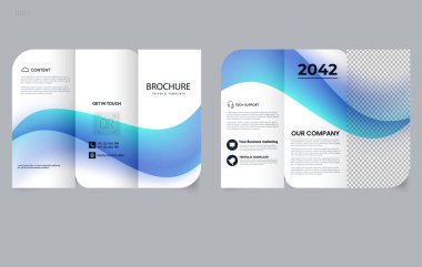 Mavi dinamik gradyan dalgalı üç katlı broşür. Düzenlenebilir resim.