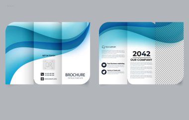 Mavi dinamik gradyan dalgalı üç katlı broşür. Düzenlenebilir resim.