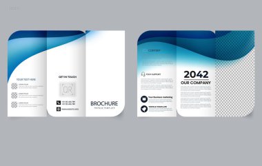 Mavi dinamik gradyan dalgalı üç katlı broşür. Düzenlenebilir resim.
