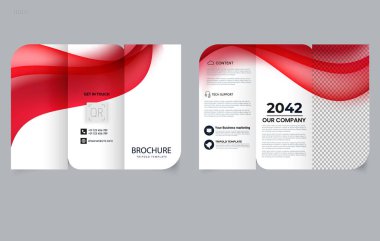 Mavi dinamik gradyan dalgalı üç katlı broşür. Düzenlenebilir resim.