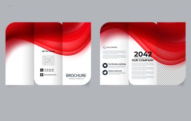 Mavi dinamik gradyan dalgalı üç katlı broşür. Düzenlenebilir resim.