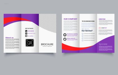 Üç katlı şirket broşüründe leylak dalgaları var. Düzenlenebilir resim.