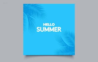 Palmiye yapraklı yaz arkaplanı. Mavi arkaplan.