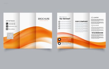 Şekiller ve dalgalarla üç katlı turuncu broşür.