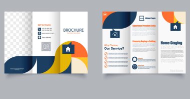 Minimalist Gayrimenkul Broşürü. Emlak acentelerinin profesyonel ve temiz üç katlı broşürü, emlak listeleri veya ev satışları pazarlaması