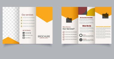 Pazarlama Ajansı Üç Katlı Broşür Planı. Temiz Kalın Tasarım. Düzenlenebilir resim.