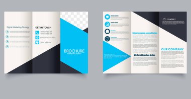 Modern Dijital Pazarlama Ajansı Mavi Aksanlı Üç Katlı Broşür Şablonu. Düzenlenebilir resim.