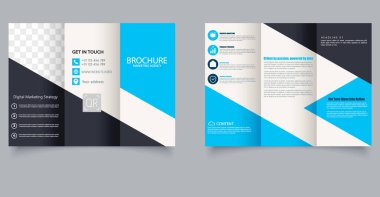 Modern Dijital Pazarlama Ajansı Mavi Aksanlı Üç Katlı Broşür Şablonu. Düzenlenebilir resim.