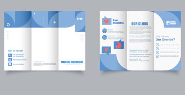 Temiz Tıbbi Üç Katlı Broşür Profesyonel Sağlık İlanının Mavili Tasarımı. Klinikler ve Hastaneler için Minimalist Tıbbi Broşür. Düzenlenebilir resim.