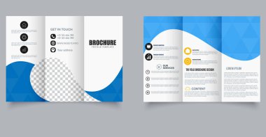 Modern Business Trifold Broşür Şablonu ve Dalga Tasarımı A4 Servisler ve Pazarlama Şirketi Modeli. Düzenlenebilir resim.