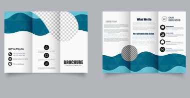 Modern Business Trifold Broşür Şablonu ve Dalga Tasarımı A4 Servisler ve Pazarlama Şirketi Modeli. Düzenlenebilir resim.