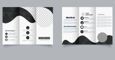 Modern Business Trifold Broşür Şablonu ve Dalga Tasarımı A4 Servisler ve Pazarlama Şirketi Modeli. Düzenlenebilir resim.