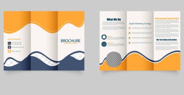 Pazarlama ajansı için üç katlı broşür. Modern tarzda bir şirket broşürü. Düzenlenebilir resim. Vektör