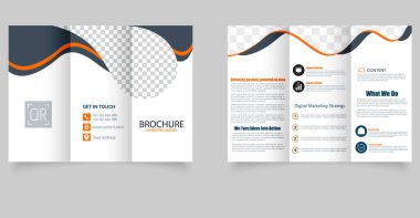 Pazarlama ajansı için üç katlı broşür. Modern tarzda bir şirket broşürü. Düzenlenebilir resim. Vektör